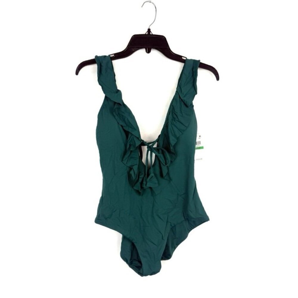 Becca Women’s Teal Deep V Neck One Piece Swimsuit Size L